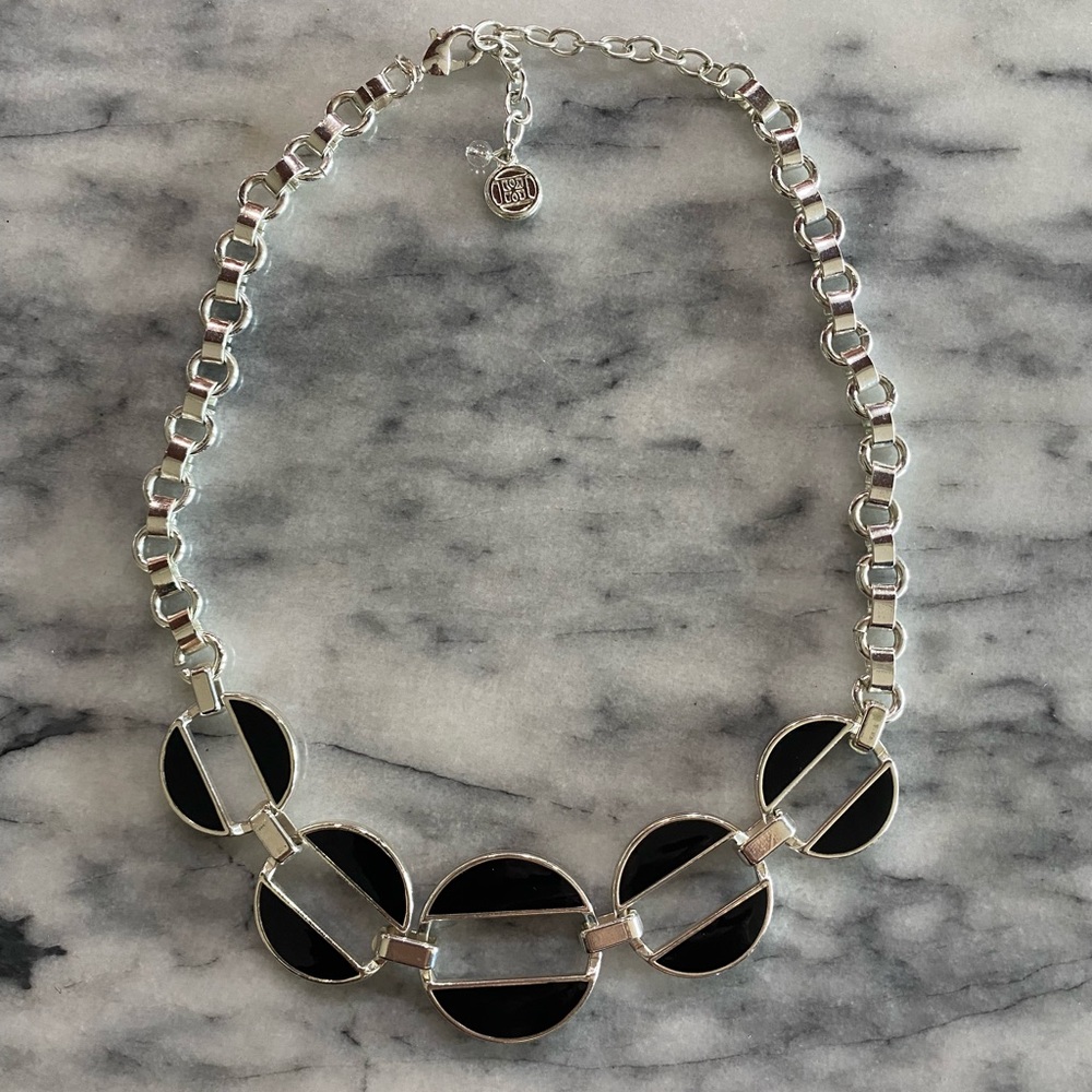 H8 Open Circles Silvers Black Enamel Necklace